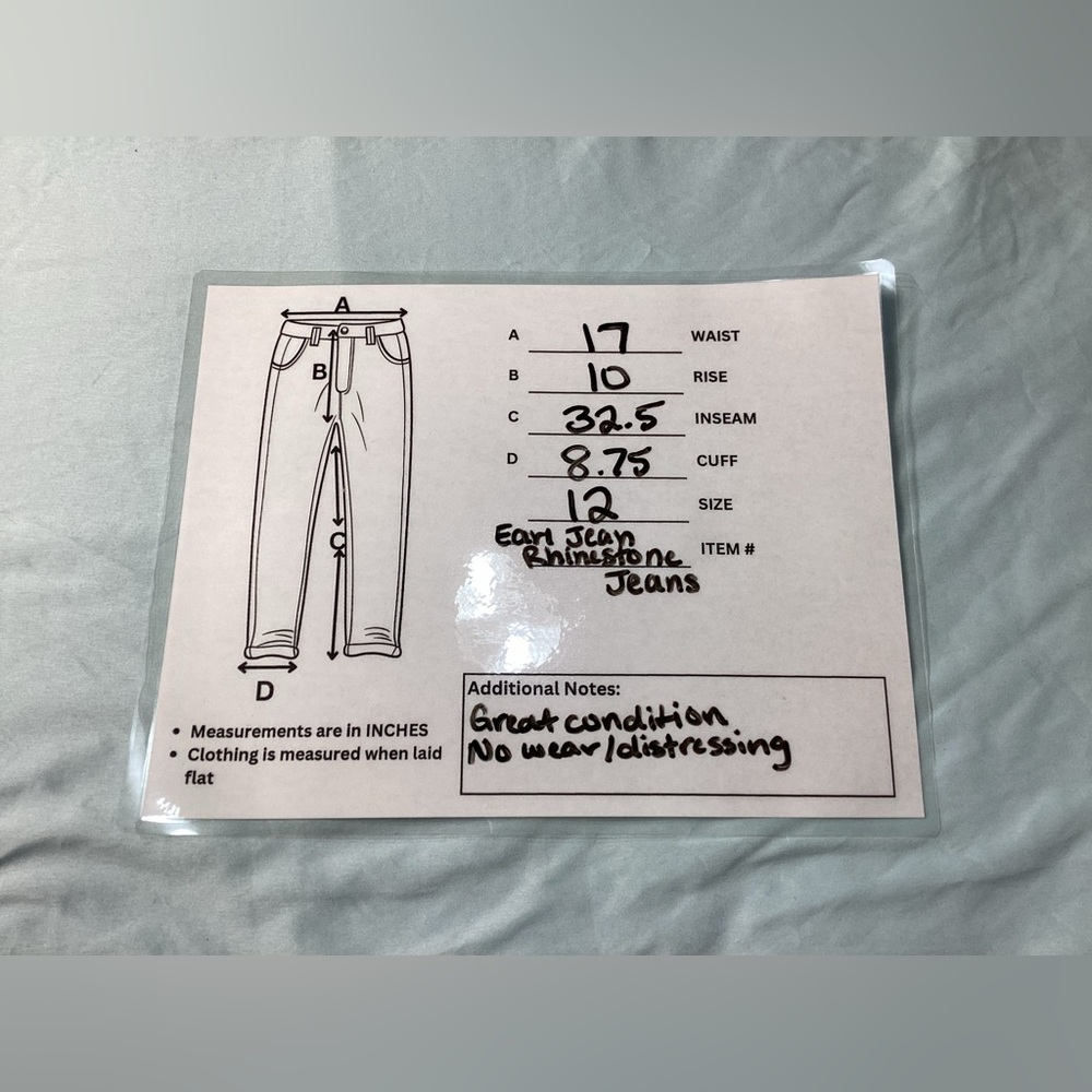 Earl Jean Rhinestone Straight Leg Mid Rise Dark Wash Jeans Size 12 - Picture 10 of 10